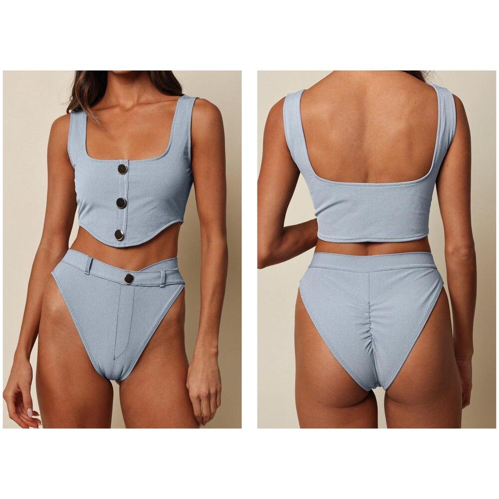 Montce Olivia Corset Swim Top Button Front Beach Vacation Preppy Resortwear S